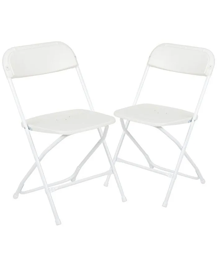 Emma + Oliver Set of 2 Plastic Folding Chairs - 650 LB Weight Capacity Lightweight Stackable Folding Chair in Blue