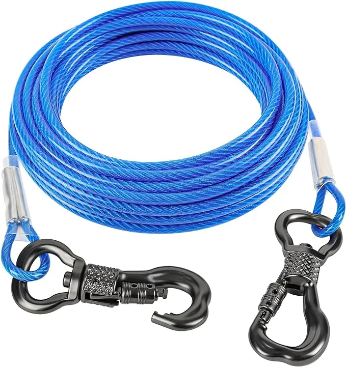 Tresbro 25ft Reflective Dog Tie Out Cable for Dogs Up to 125 Pounds, Steel Wire ...