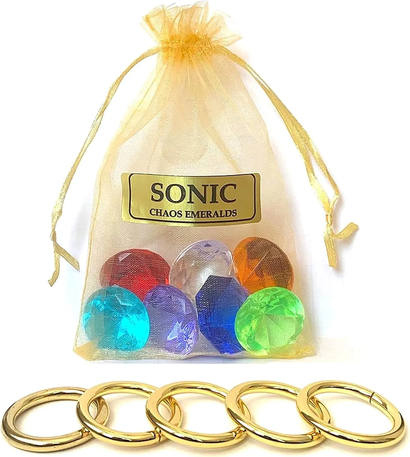 More Toys Sonic - Seven Chaos Emeralds Gems & Five Power Rings - in A Gift Bag - by Ace Trendz