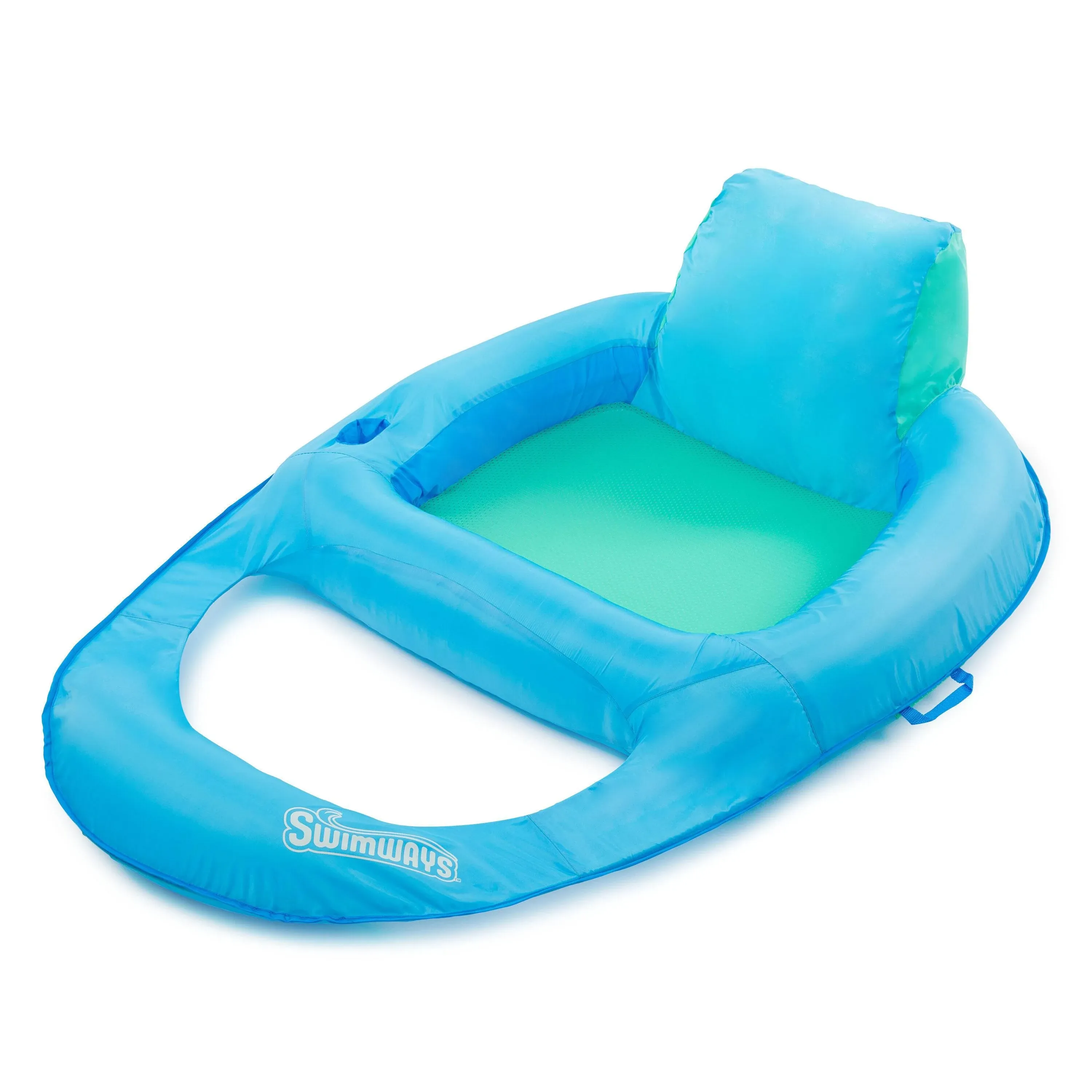 SwimWays Spring Float XL Recliner Chair for Swimming Pool, Inflatable Pool Floats Adult with Fast Inflation, Cup Holder & Foot Rest, Supports Up to 300 lbs, Blue