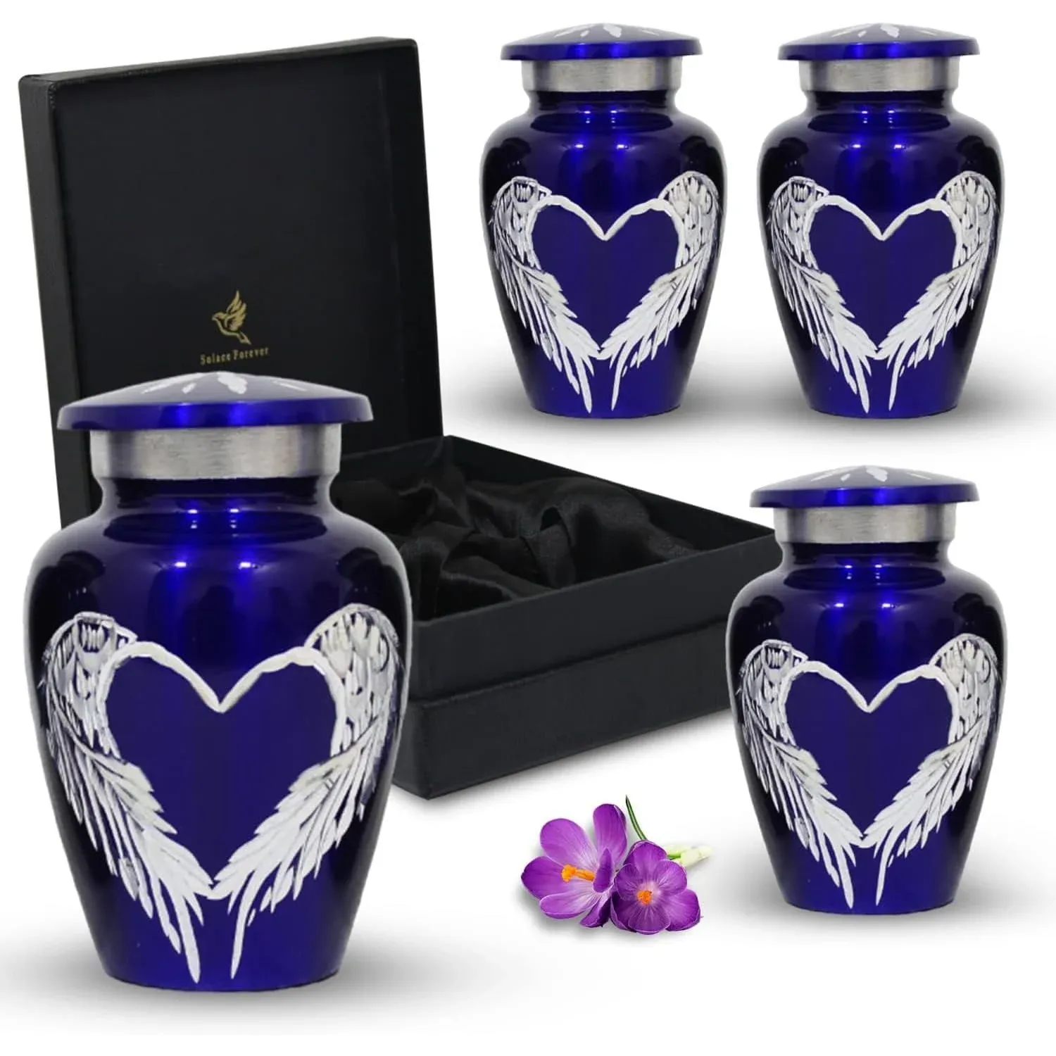 Small Purple Angel Urns - Keepsake for Human Ashes Set of 4 