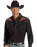 Ely Cattleman Big Men's Long Sleeve Rose Embroidery, Size: XXL, Black