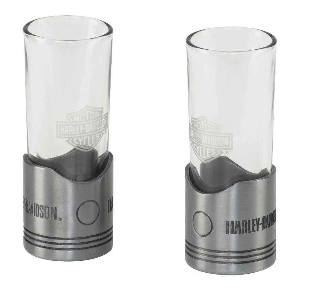 Harley-Davidson Piston Shot Glass Set, Two Hand Blown 2 oz. Glasses HDL-18770