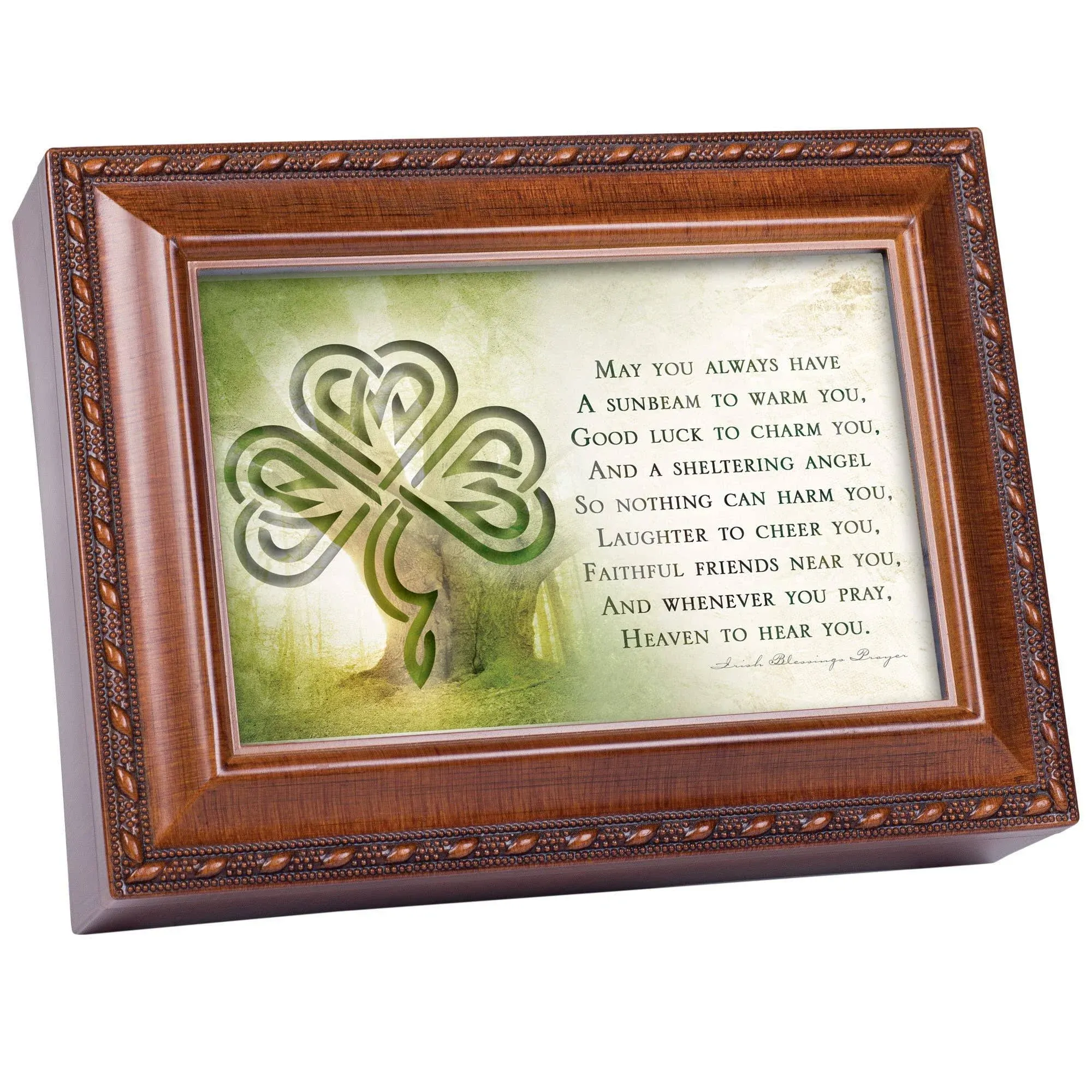 Irish Prayer Cottage Garden Wood Grain Finish Jewelry Music Box - Plays Song Irish Lullaby