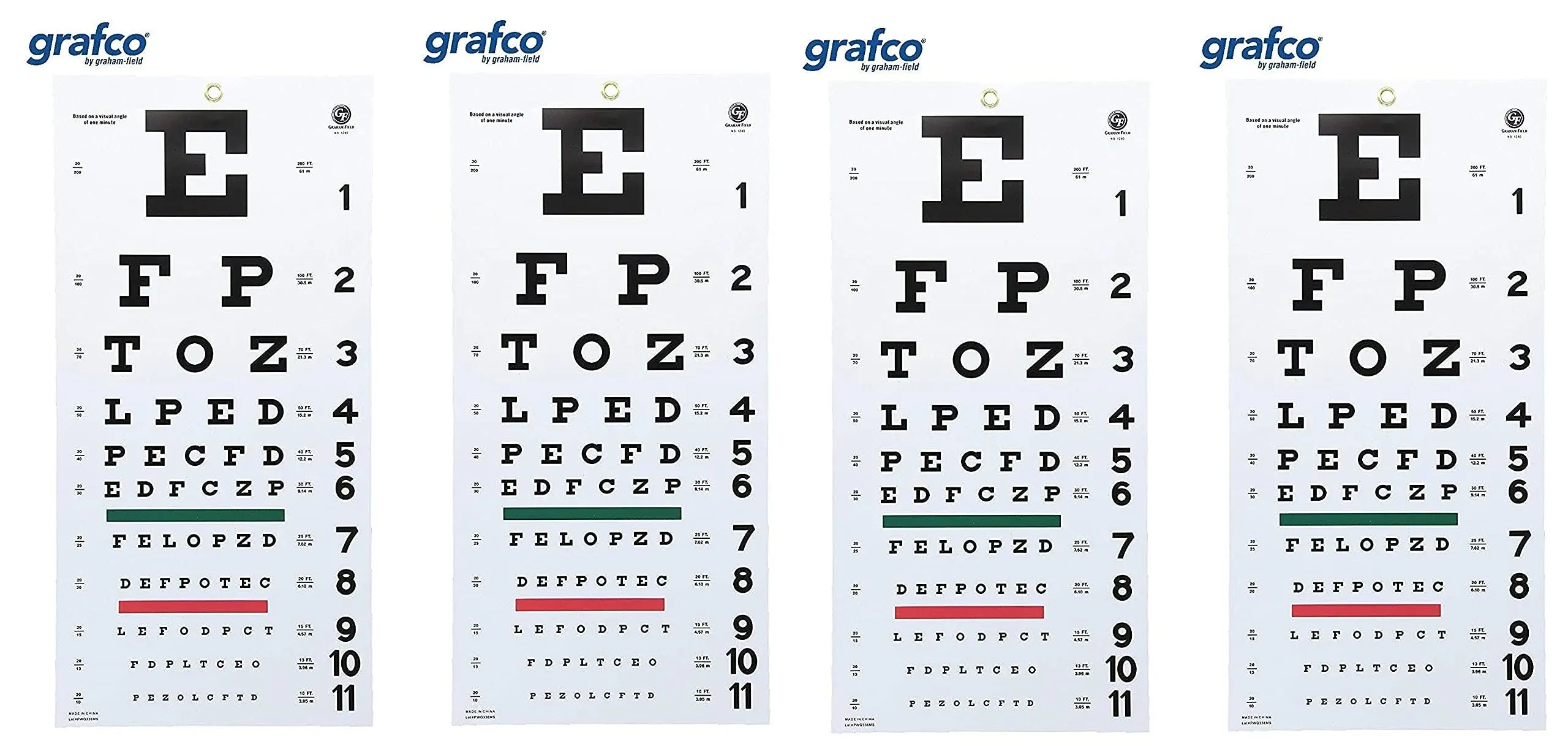 Graham-Field Grafco 1240 Snellen Hanging Eye Chart, 20' Distance, Non-Reflective ...