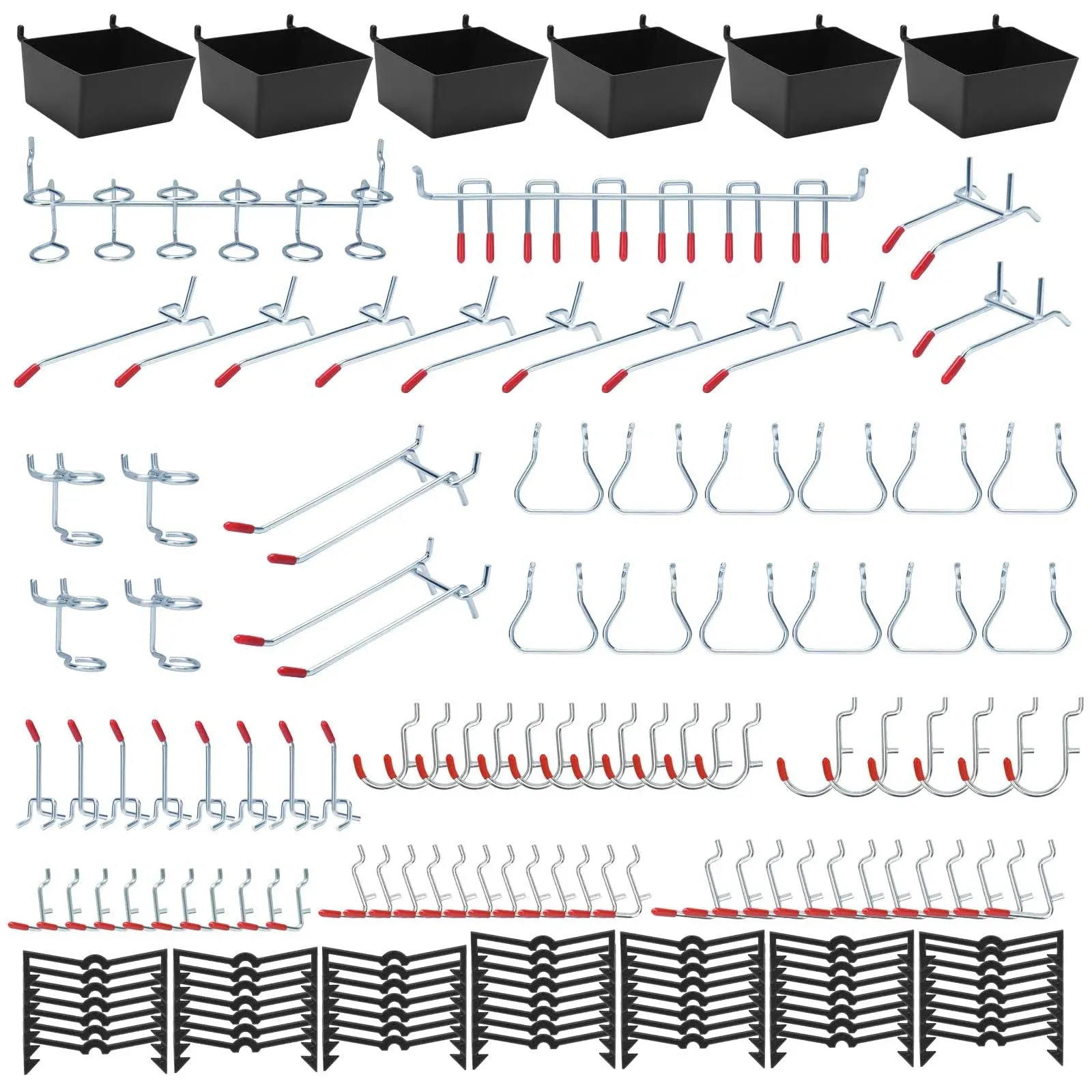 148PCS Pegboard Accessories Organizer Kit, Pegboard Bins, Pegboard Set for Tools, 1/8 and 1/4 inch Pegboard Hooks Assortment, Pegboard Bins, Metal Hooks for Hanging Storage (Black)