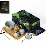 TEANAGOO Matcha Ceremony Set with tray, Japanese Tea Set, Matcha Bowl with Pouring Spout, Matcha Bamboo Whisk, Scoop, Sifter, Matcha Whisk Holder, Matcha whisk stand, Tea Powder Cainister, O2, Dk.Grey