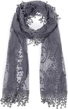 Women's lightweight Feminine lace teardrop fringe Lace Scarf Vintage Scarf Mesh Crochet Tassel Cotton Scarf for Women