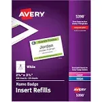 Avery® 5390 2 1/4" x 3 1/2" White Badge Holder Laser / Inkjet Insert Refills - 400/Box