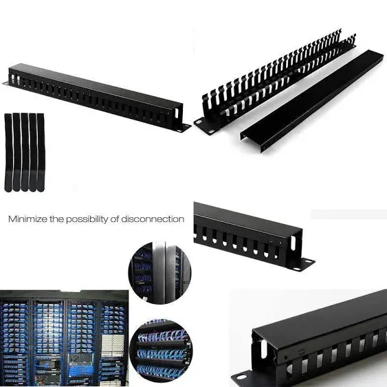 19 Inch 1U Cable Management Horizontal Cable Rack Mount Manager with mounting Screws for Service Rack Cabinet 24 Slot Finger Duct with Cover