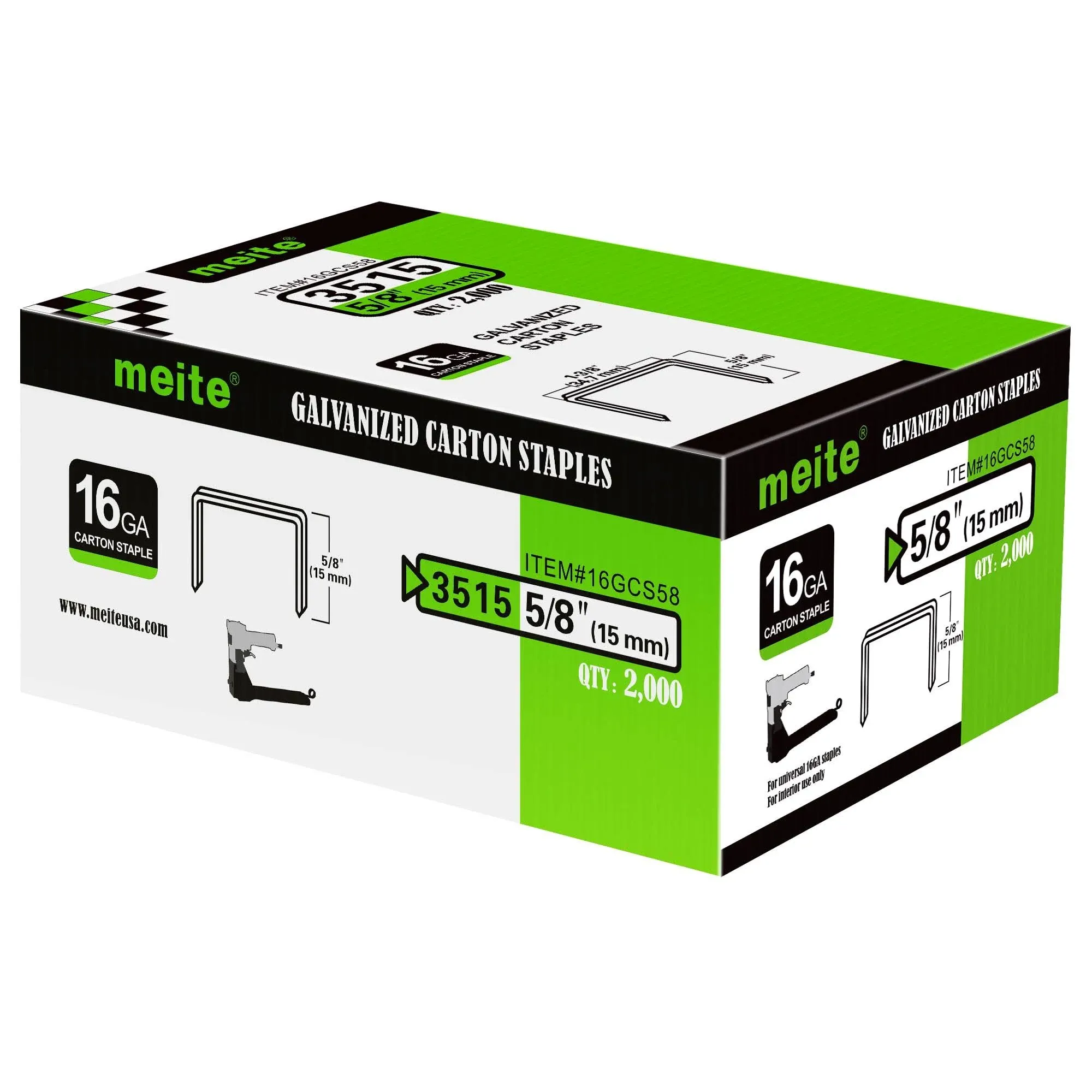 meite 16GA 1-3/8&#039;&#039; Crown Carton Closing Staples 5/8&#034; 3/4&#034; 7/8 Length Sealing Box