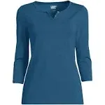 "Women's Plus Size 3/4 Sleeve Lightweight Jersey Henley Top In Evening Blue"