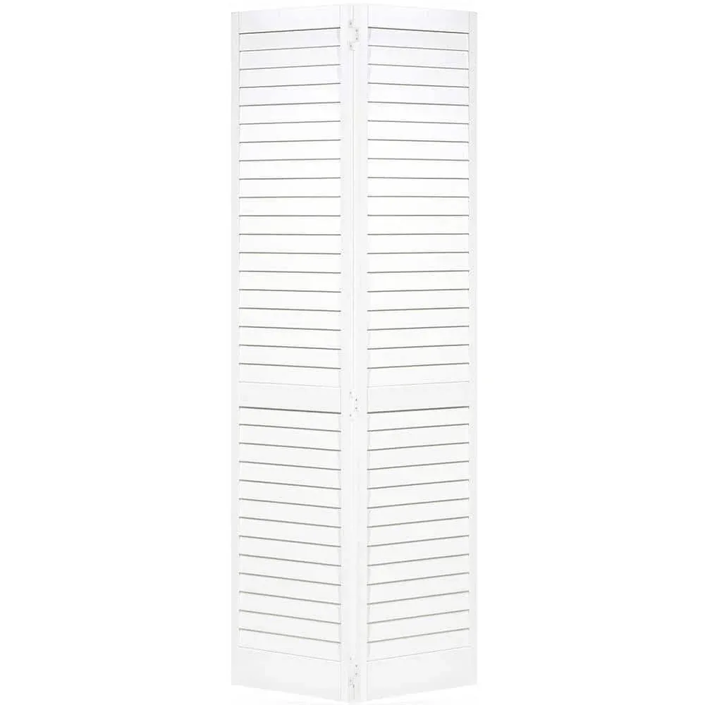 28 in. x 80 in. Plantation Louvered Solid Core White Wood Interior Closet Bi-Fold Door