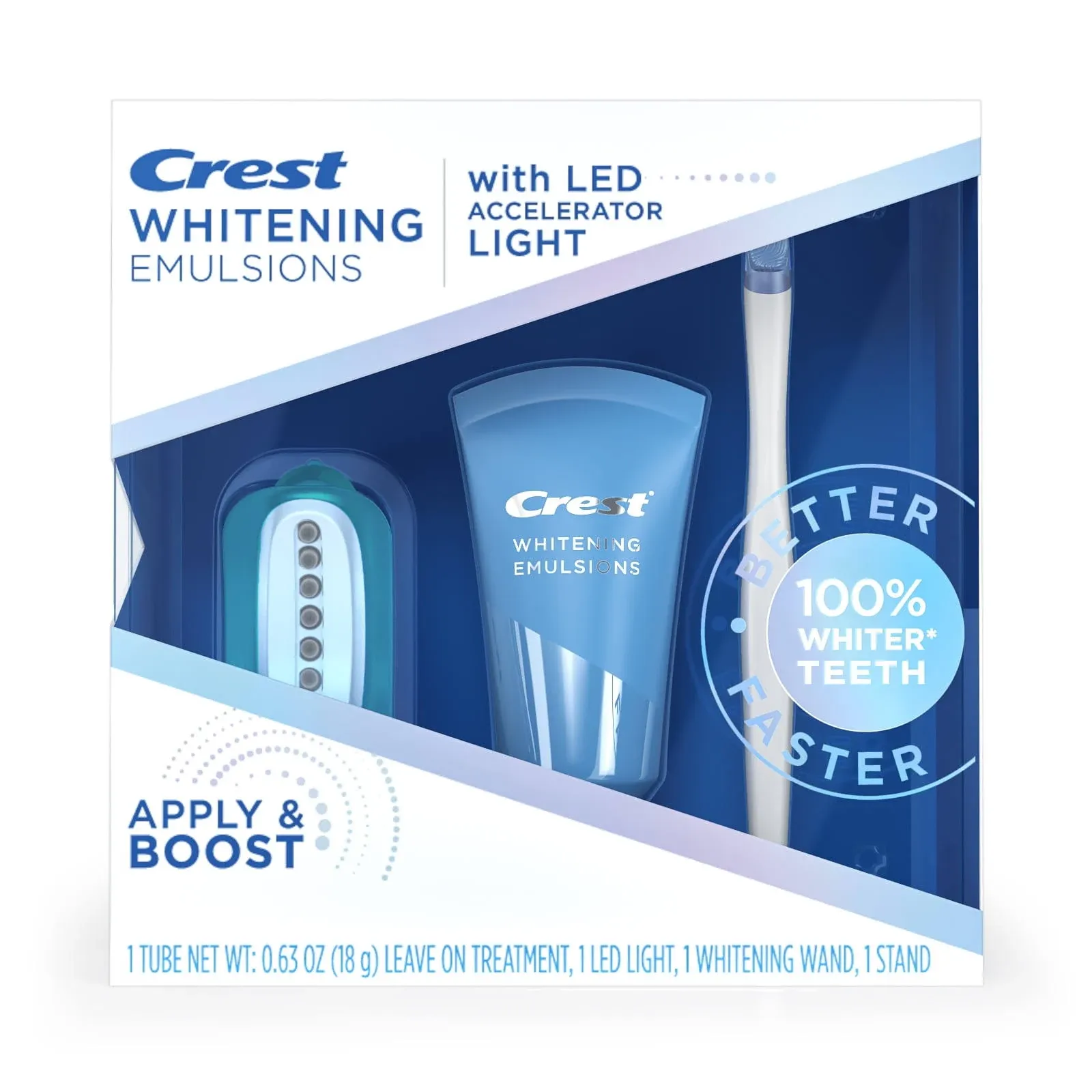 CREST WHITENING EMULSIONS 1 MINUTE APPLY &amp; GO .88-oz TUBE + WAND+STAND EX 03/24+