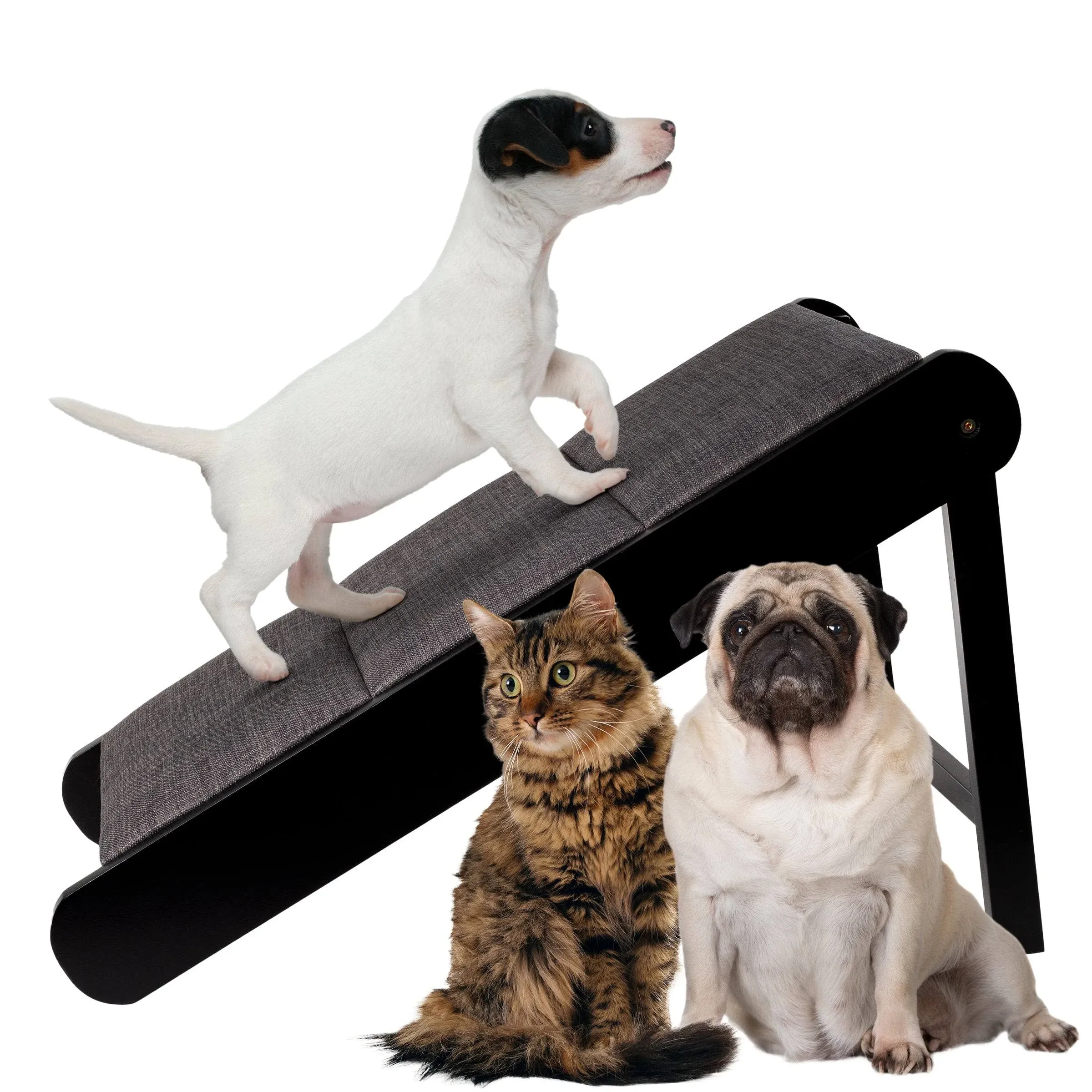 Pet Ramp - Foldable Wooden Dog Ramp for Getting onto Beds, Couches, or Into Vehicles - Dog Accessories for Small Dogs by PETMAKER (Black/Gray)