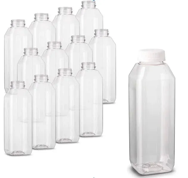 16oz Empty Clear Plastic Juice Bottles with Tamper Evident Caps