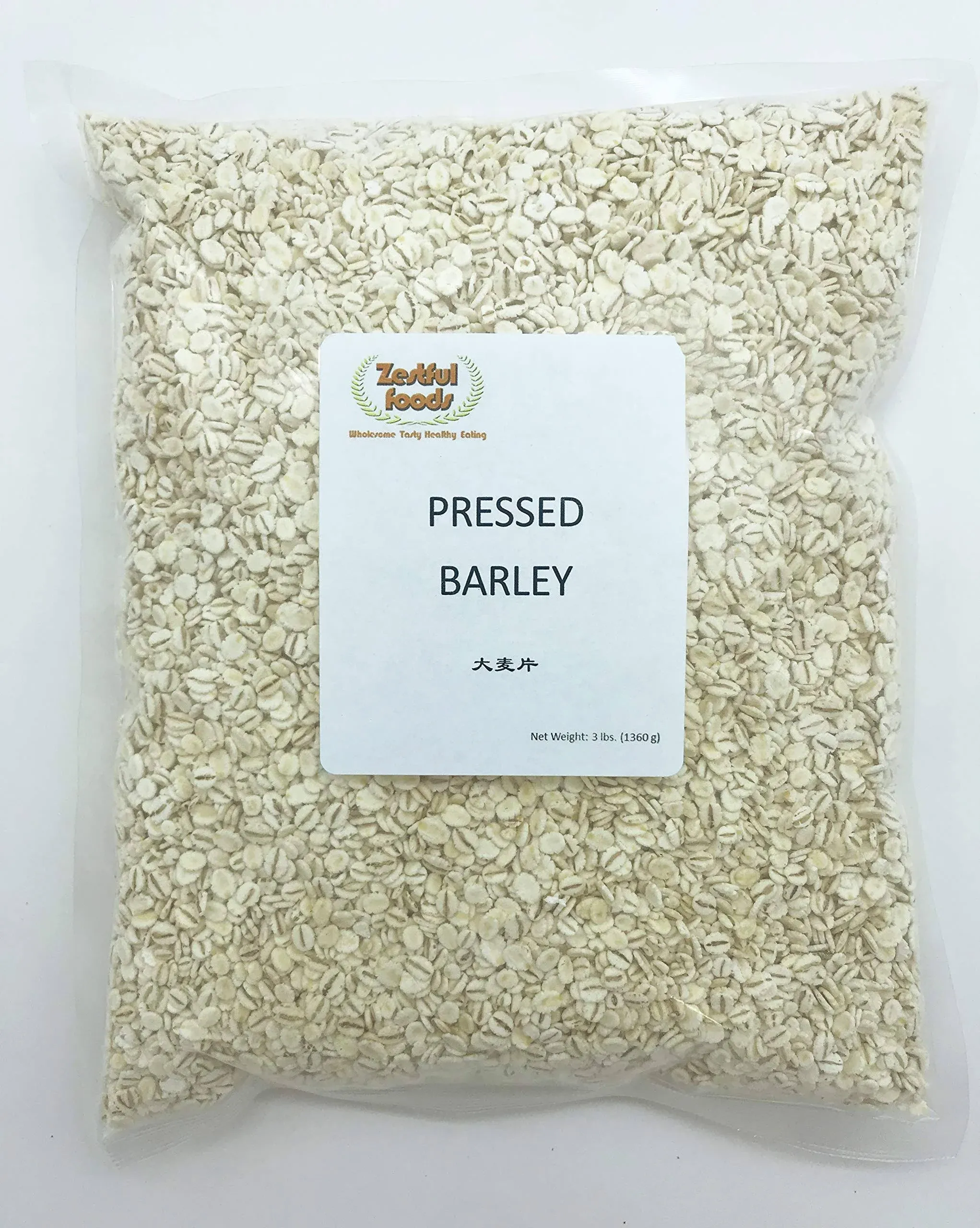 Zestful Foods Whole Grain Rolled Barley Pressed Barley 3 Pounds Grown in The USA