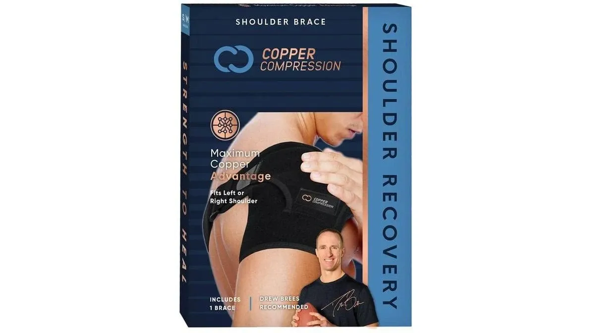 Copper Compression Flexible Recovery Shoulder Brace, One size, Black