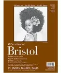 Strathmore 400 Series Bristol Paper Pad, Smooth, Tape Bound, 9x12 inches, 15 Sheets (2-ply) - Artist Paper for Adults and Students - Markers, Pen and Ink