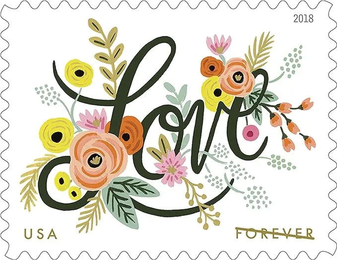 Love Flourishes 5 Sheets of 20 First Class Forever Postage Stamps Wedding Love Valentine 100 Stamps