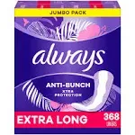 Always Anti-Bunch Xtra Protection, Panty Liners for Women, Extra Long Length, Unscented, 68 Count x 4 Packs (272 Count Total)