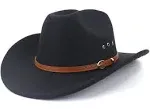 LIDHAY Cowboy Hat for Women and Men Felt Wide Brim Classic Outdoor Fedora Hats Western Cowboy Cowgirl Hats with Belt Buckle