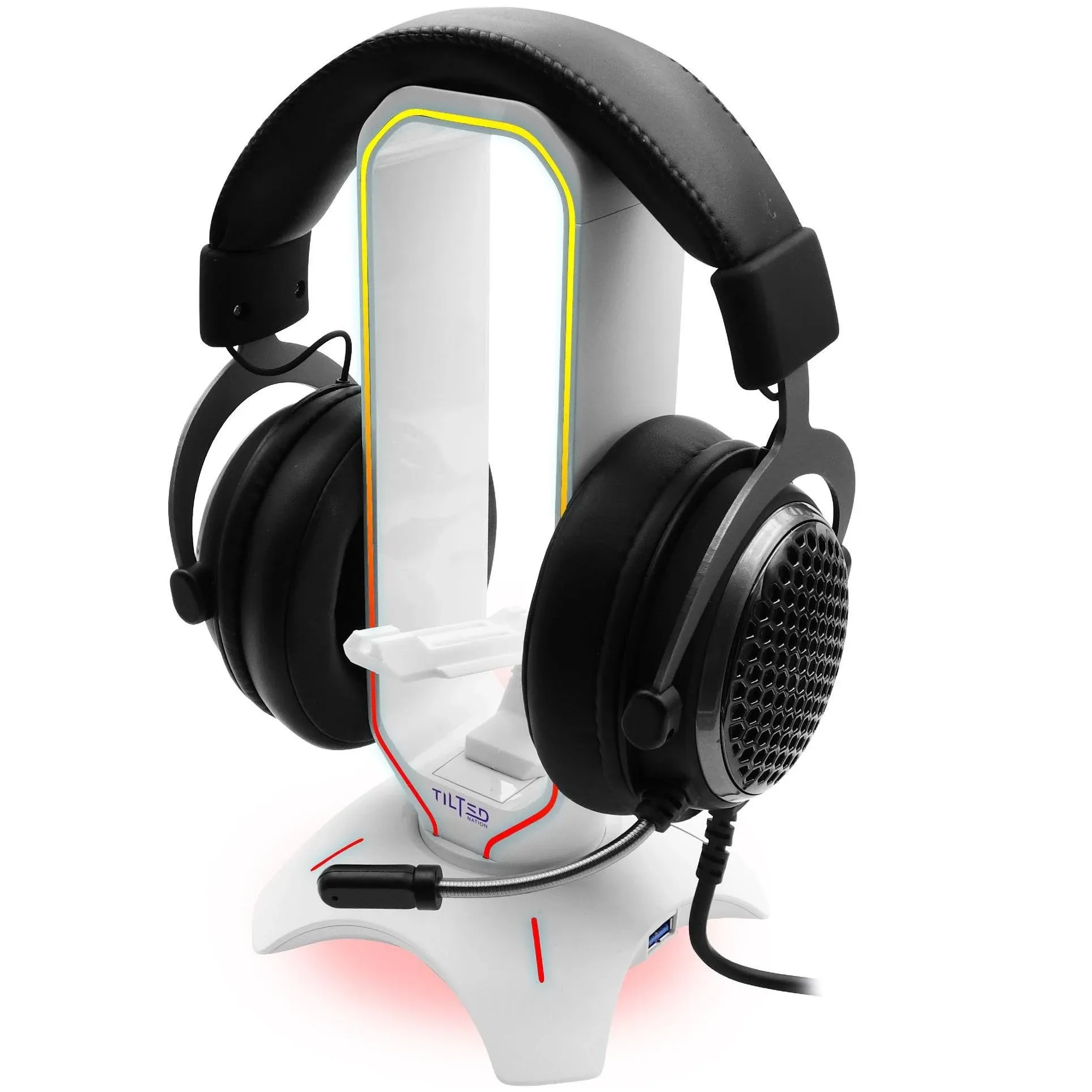 Tilted Nation RGB Gaming Headset Stand with USB Hub and Mouse Bungee, White