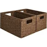 StorageWorks Seagrass Storage Baskets, Rectangular Wicker Baskets with Built-in Handles, Medium, 2-Pack