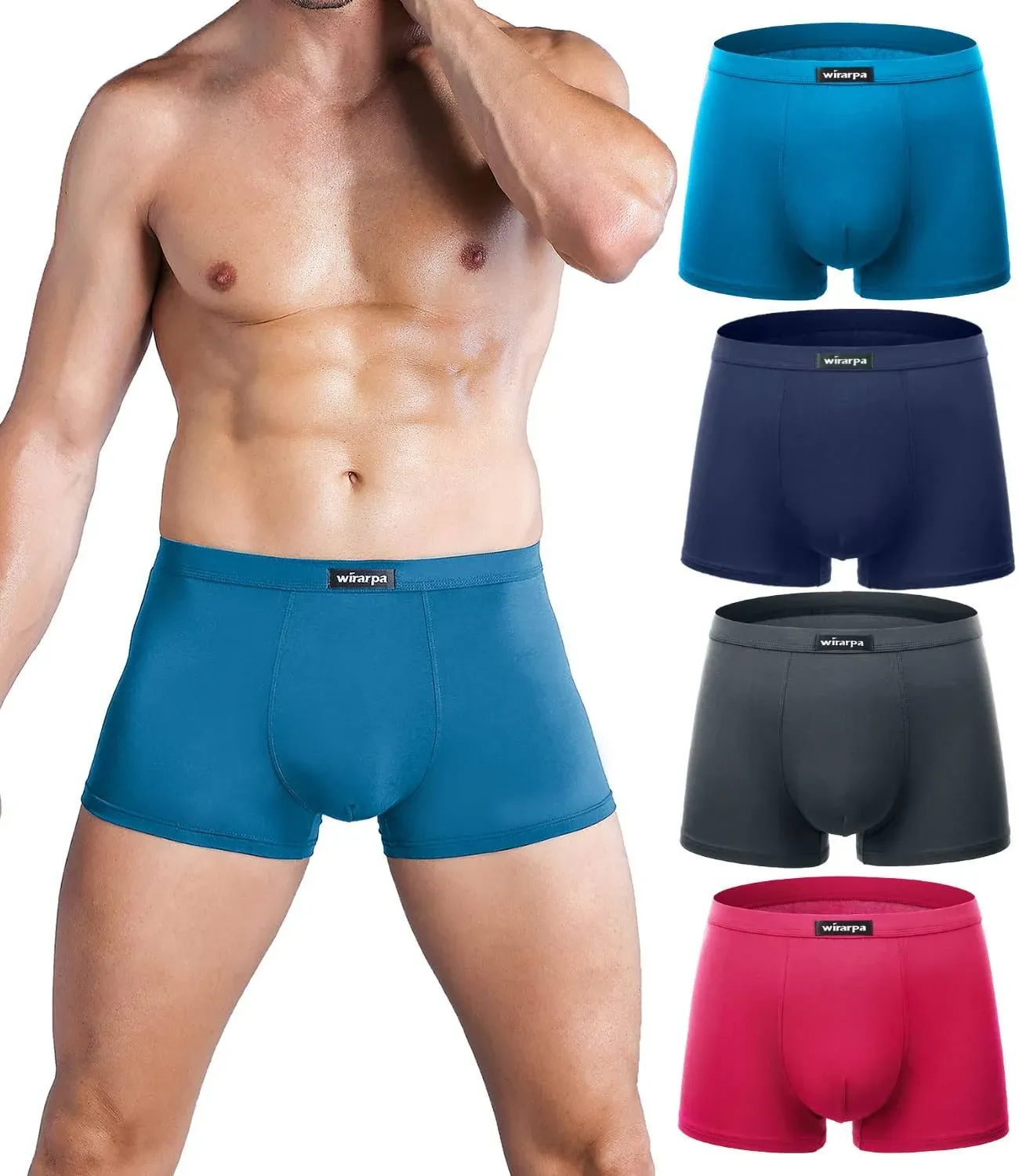 wirarpa Mens Underwear Modal Trunk Boxer Briefs Short Leg 4 Pack Sizes S-3XL