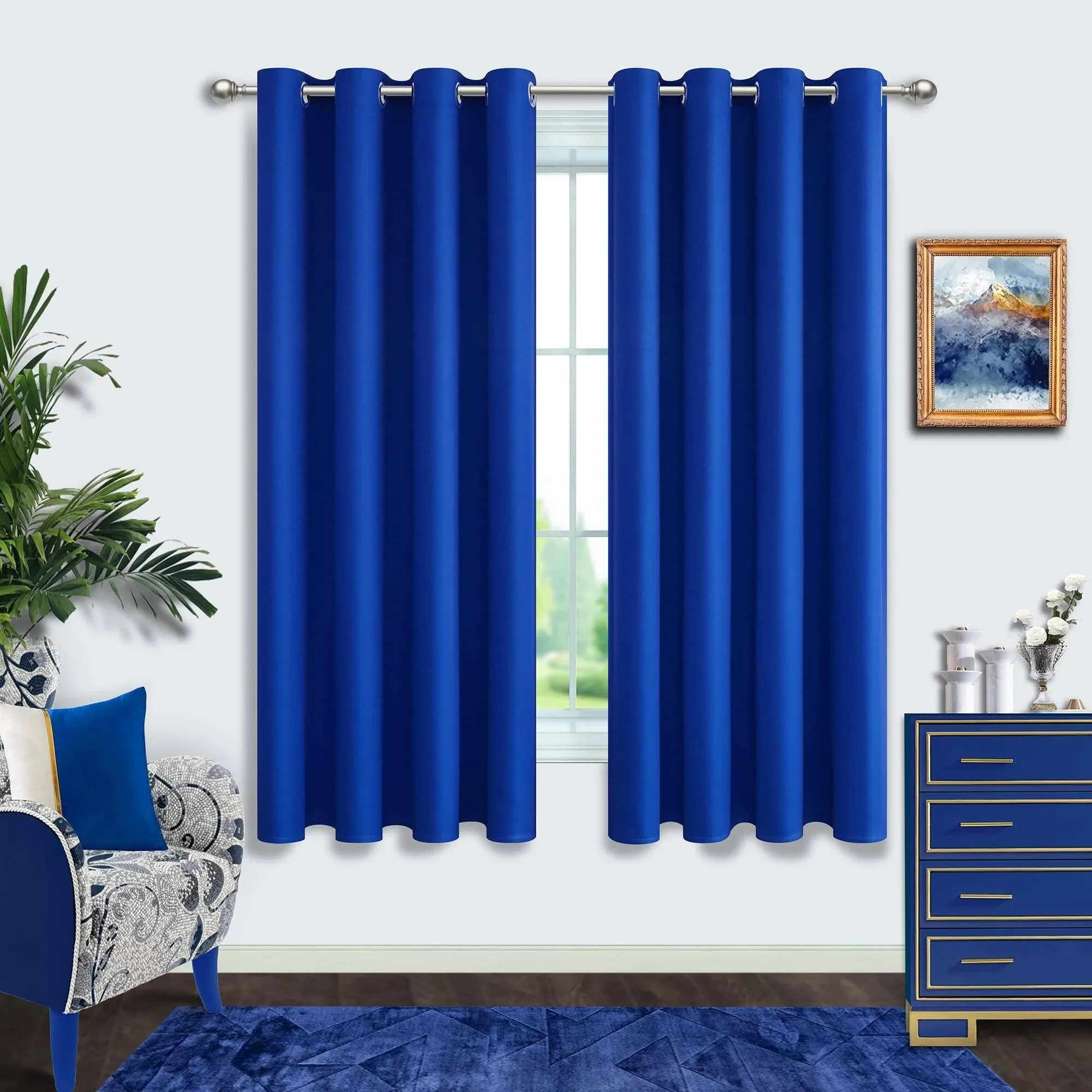 Mrs.Naturall Royal Blue Curtains for Toddler Boys Bedroom Blackout Gamer Curtains for Boys Room 2 Panel Sets,63 Inch Length