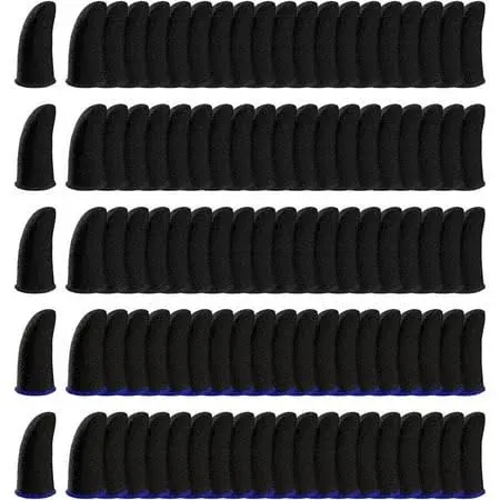 100 Pieces Finger Sleeves for Gaming, Thumb Sleeves Mobile Gaming Controller, Anti-Sweat Breathable Seamless Touchscreen Thumb Cover for PUBG, League of Legend, Rules of Survival, Knives Out, Fortnine