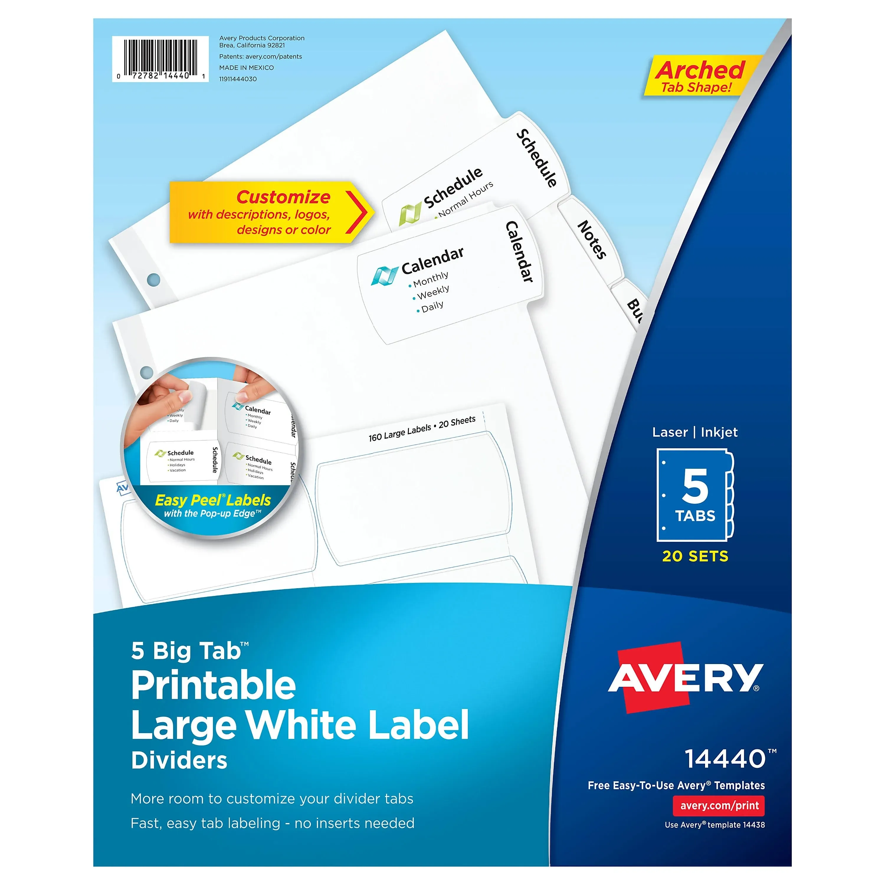 Avery 14440: Big Tab Printable Large White Label Tab Dividers, 5-Tab,