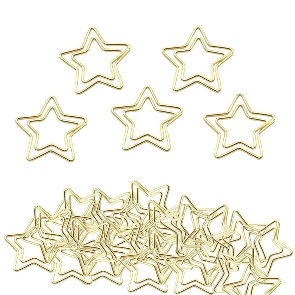 Funny Cute Paperclips Bookmarks Planner Clips，Gold Five Pointed Star Paper Clip,JruiZhp Star Shape 50pcs Metal Paper Clips with Clear Box for Fun Office Supplies School Gifts Decoration