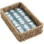 Mud Pie Blue Dotted Napkins in Holder, Towel, 7 3/4" x 4" | Basket 9" x 5 1/2"