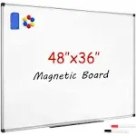 SunyesYoon Magnetic Dry Erase Whiteboard 48 x 36 inch - 4 x 3 Large White Board, Silver Aluminum Frame Wall-mounted, Magnetic Eraser, 2 Pen,