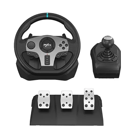 PXN Game Racing Wheel, V9 270°/900° Adjustable Racing Steering Wheel, With Clutch and Shifter, Support Vibration and Headset Function, Suitable For PC, PS3, PS4, Xbox One, Nintendo Switch.