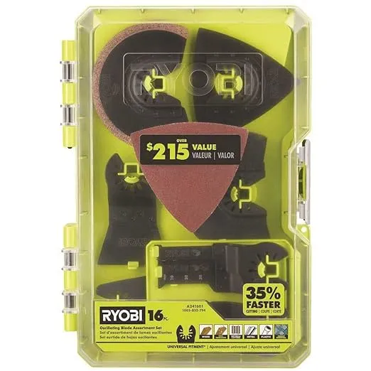 RYOBI 16 PC. OSCILLATING MULTI-TOOL BLADE ACCESSORY SET, #A241601