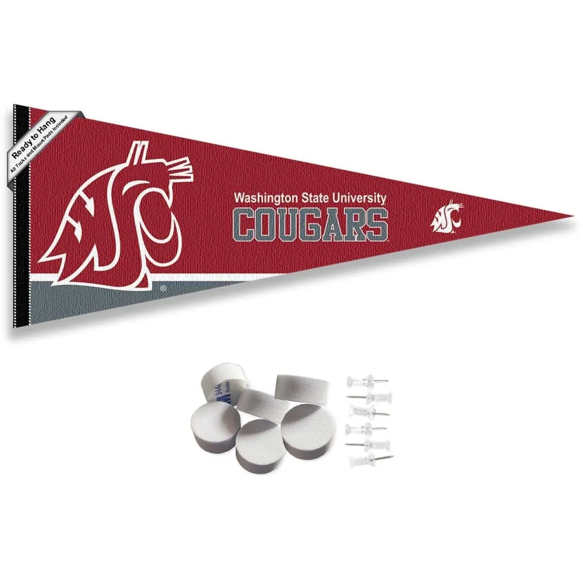 College Flags & Banners Co. Washington State Cougars Pennant Flag and Wall Tack Mount Pads