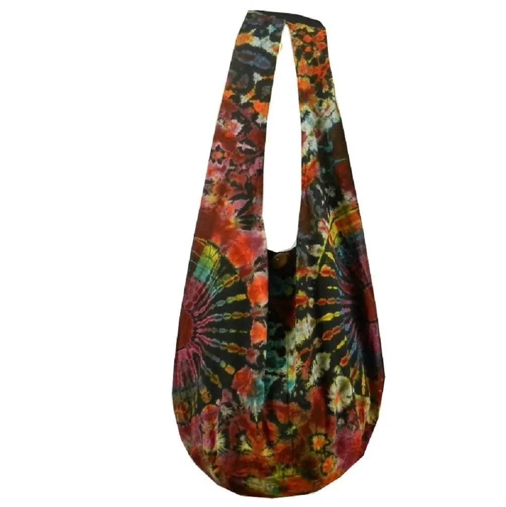 BTP! Tie Dye Sling Crossbody Shoulder Bag Purse Hippie Hobo Cotton Bohemian Colorful Firework