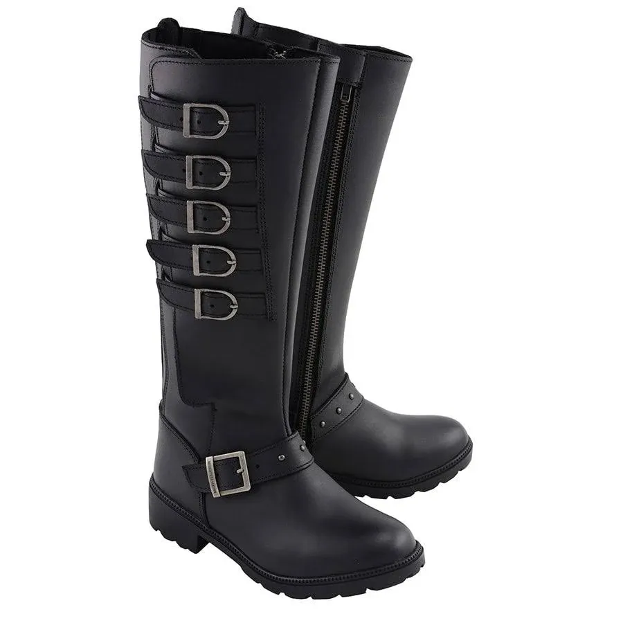 Milwaukee Leather MBL9395 Women's Black Leather 17-Inch Side Strap Riding Motorcycle Boots with Side Zipper - 8.5