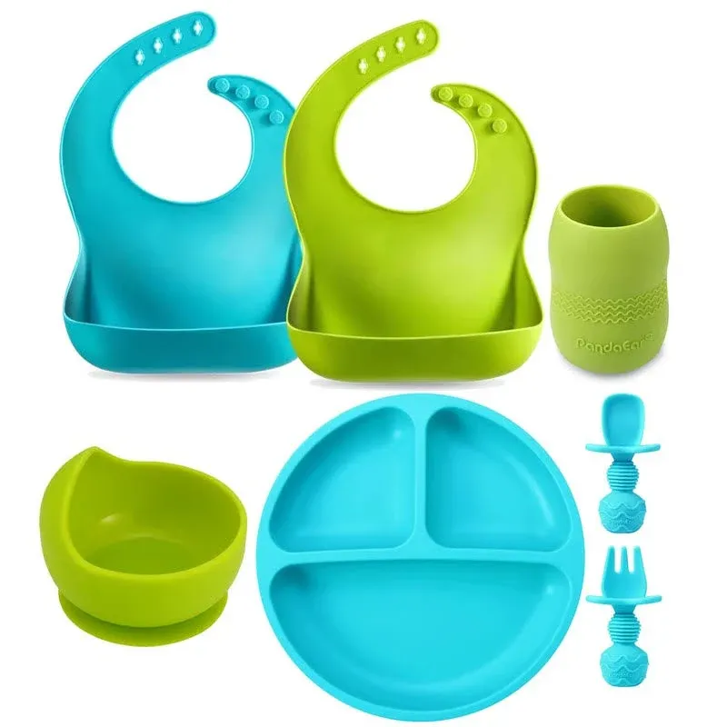 PandaEar Baby Toddlers Infants Feeding Set |Adjustable Silicone Bibs | Divided ...