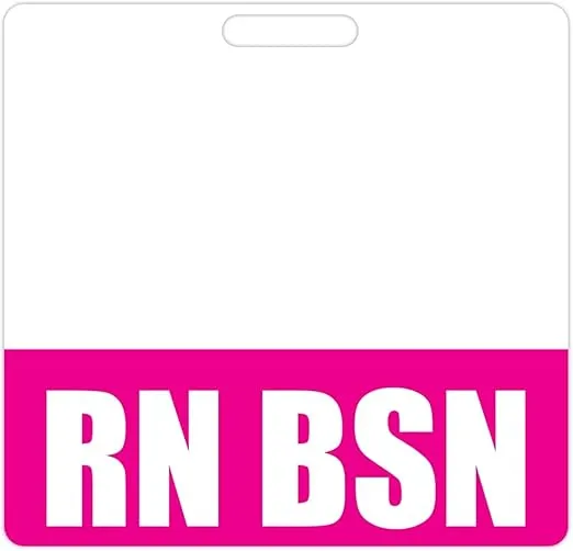 RN BSN Badge Buddy (Pink) - Horizontal Heavy Duty Badge Tags for Registered Nurses with a BSN - Double Sided Badge Identification Card