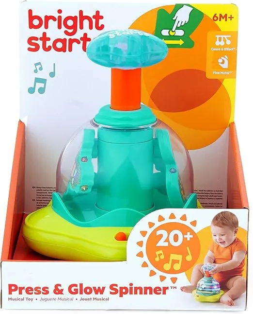 Bright Starts Press & Glow Spinner Cause and Effect Musical Baby Toy, Age 6 Months+