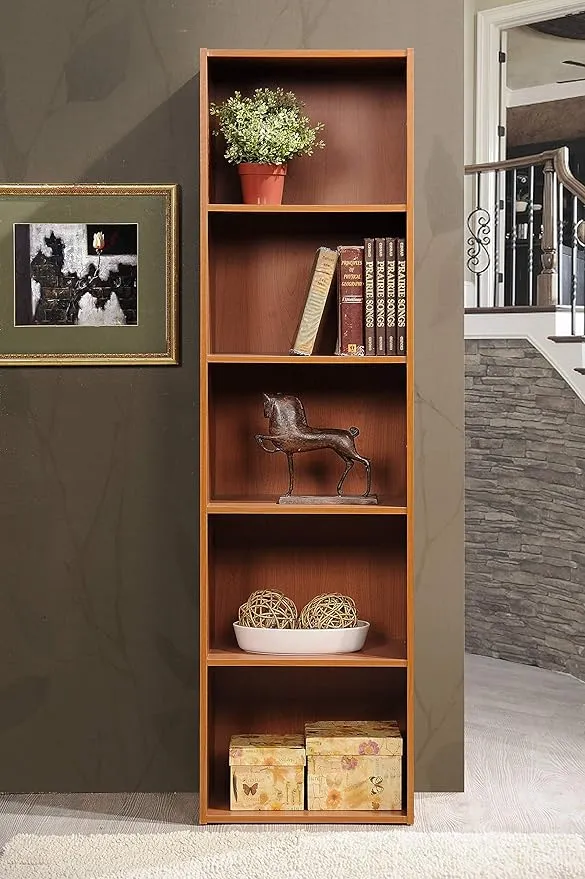 HODEDAH IMPORT 5 Shelve Bookcase cabinet, Cherry