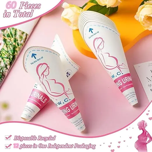 60 Pcs Disposable Portable Female Urination Device for Women, Female Urinal,Women Pee Cup Standing Up,Disposable Women Urinal for Women Female Pee Funnel,for Travel Camping Urinary Pee Cones