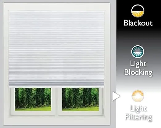Redi Shade No Tools Easy Lift Trim-at-Home Cordless Cellular Light Filtering Fabric Shade White, 30" W x 64" L, (Fits windows 19"- 30")