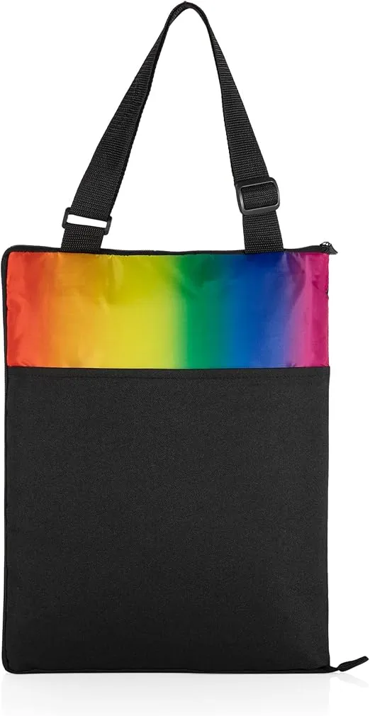 ONIVA - a Picnic Time brand - Vista Outdoor Picnic Blanket & Tote - Beach Blanket - Camping Blanket, (Rainbow with Black)
