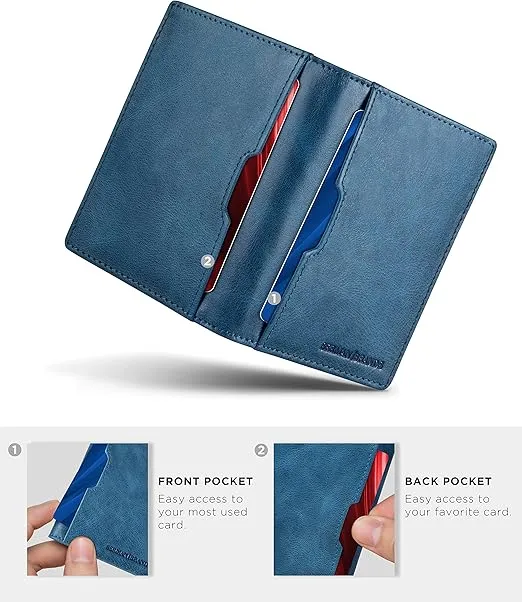 SERMAN BRANDS Wallets for Men Slim Mens leather RFID Blocking Minimalist Card Front Pocket Bifold Travel Thin