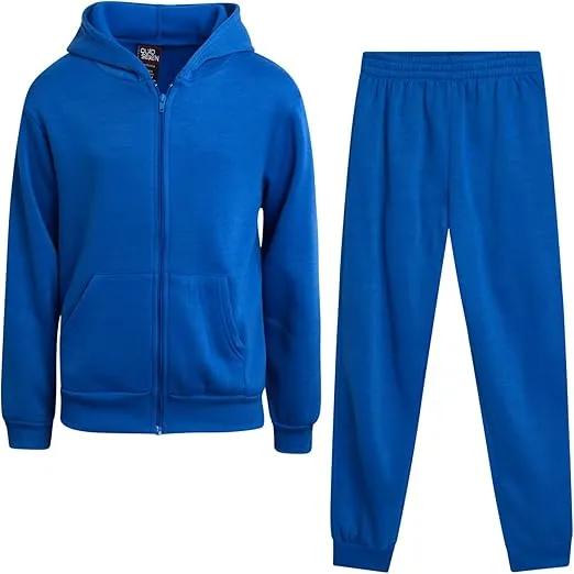 Boys' Fleece Jogger Set - 2 Piece Basic Solid Full Zip Hoodie and Sweatpants for Boys (Size: 8-18)