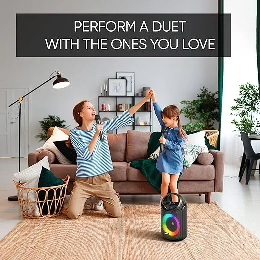 MASINGO Karaoke Machine for Kids and Adults with 2 Wireless Bluetooth Microphones, PA Portable Speaker with Colorful LED Lights, Supports TF Card/USB, AUX/MIC in, TWS for Home Party, Burletta C10 V2